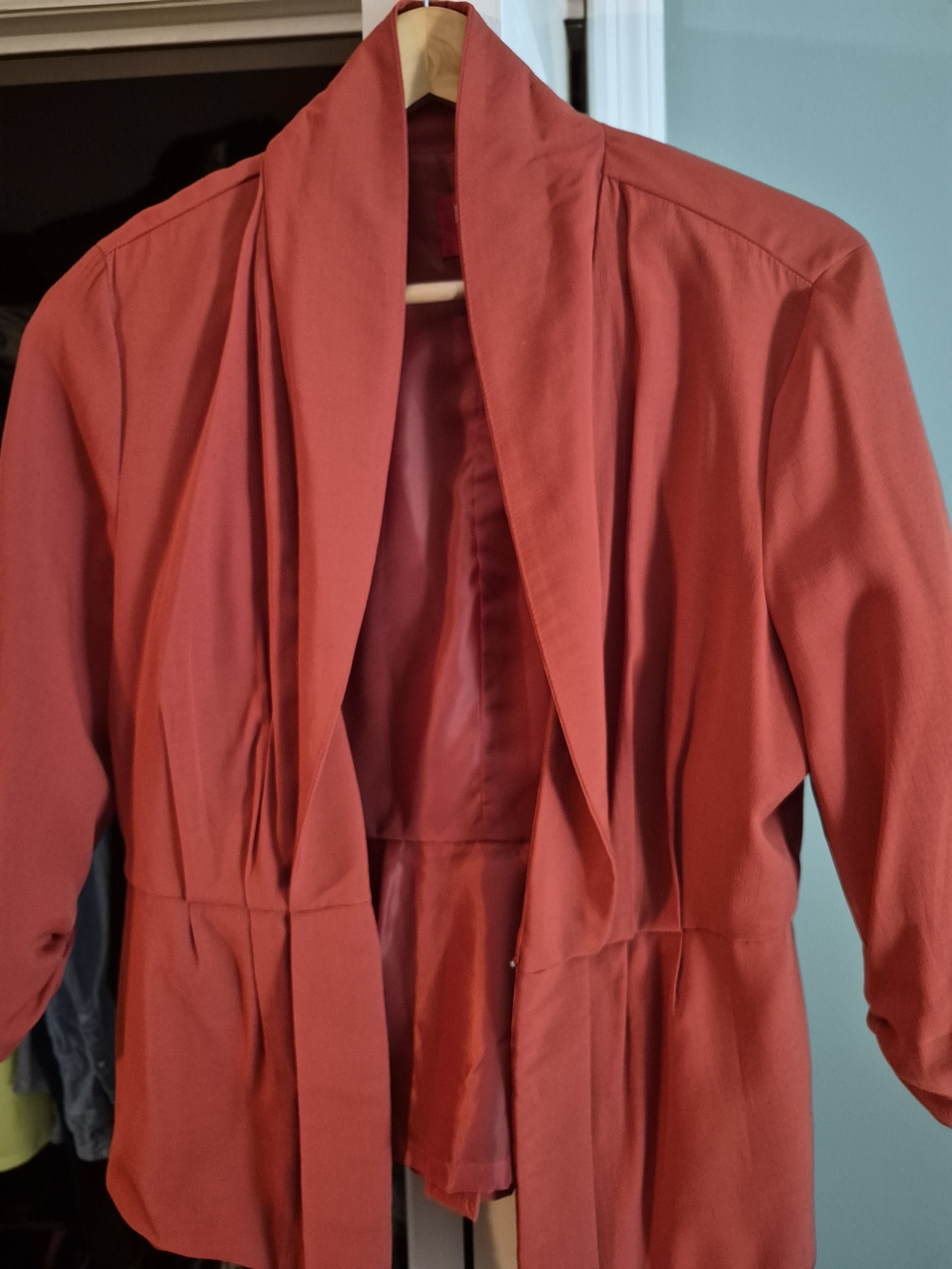 Elle Coral-Red Draped Open-Front Blazer